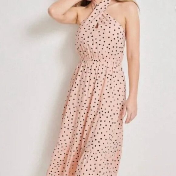 Beautiful Polka Dot Halter Midi Dress Size M Maurices NWOT - Picture 1 of 8